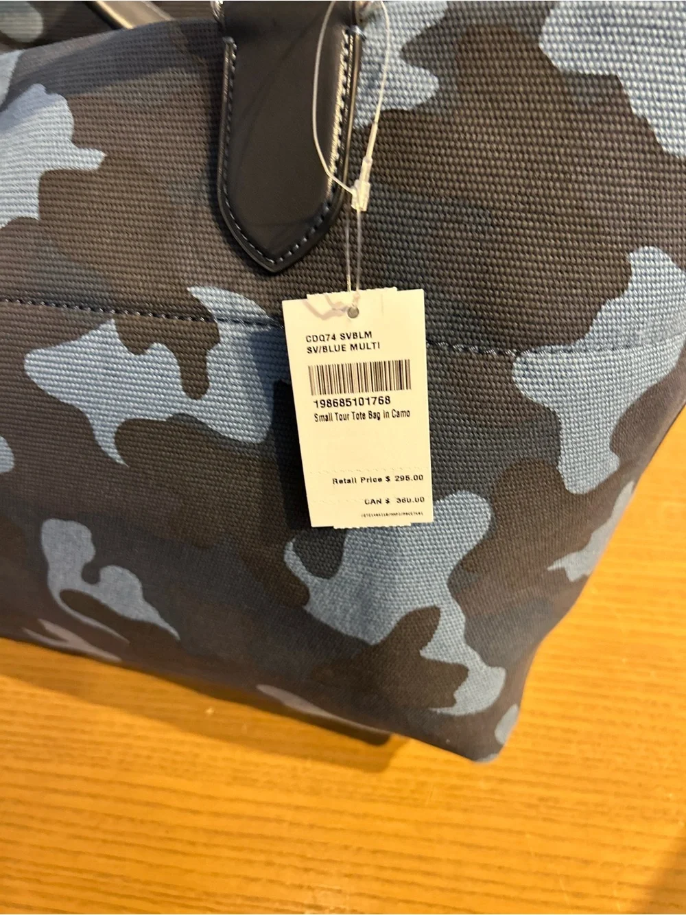 Coach Blue Camo Canvas tour Tote with Black Leather Handles